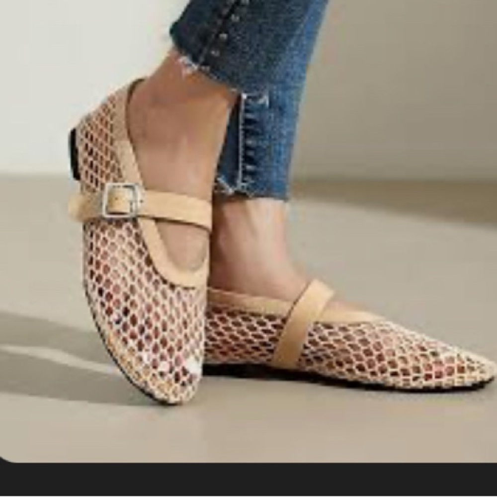 Muse Tan Mesh Women's Flats with Buckle size9.5 #24